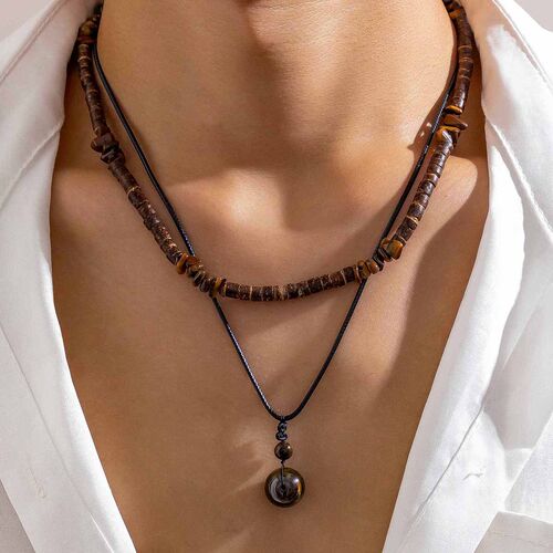 Turquoise leather wax thread necklace set for men