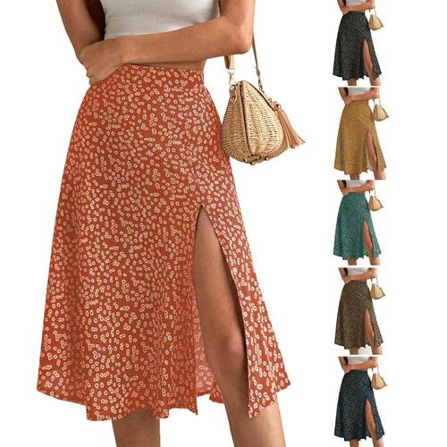 Cross border Split A-line Wrap Hip Mid Waist Long Dress