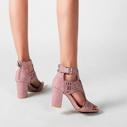 8cm粗跟鞋镂凉鞋女 women high heels shoes for ladies sandals