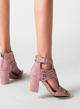 8cm粗跟鞋镂凉鞋女 women high heels shoes for ladies sandals