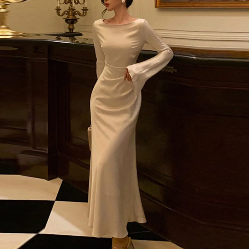 Cross border high-end pure long sleeved fashionable dress