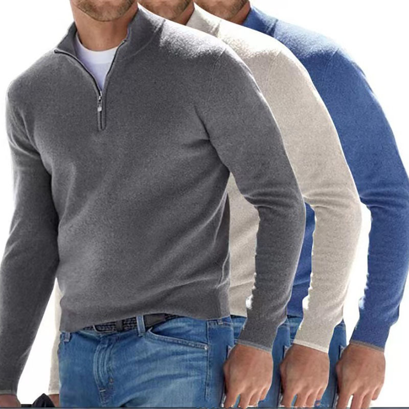 V-neck fleece zippered men's top polo shirt