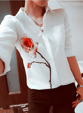 2022autumn women long sleeve print chiffon shirt ladies tops