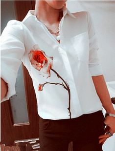 2022autumn women long sleeve print chiffon shirt ladies tops