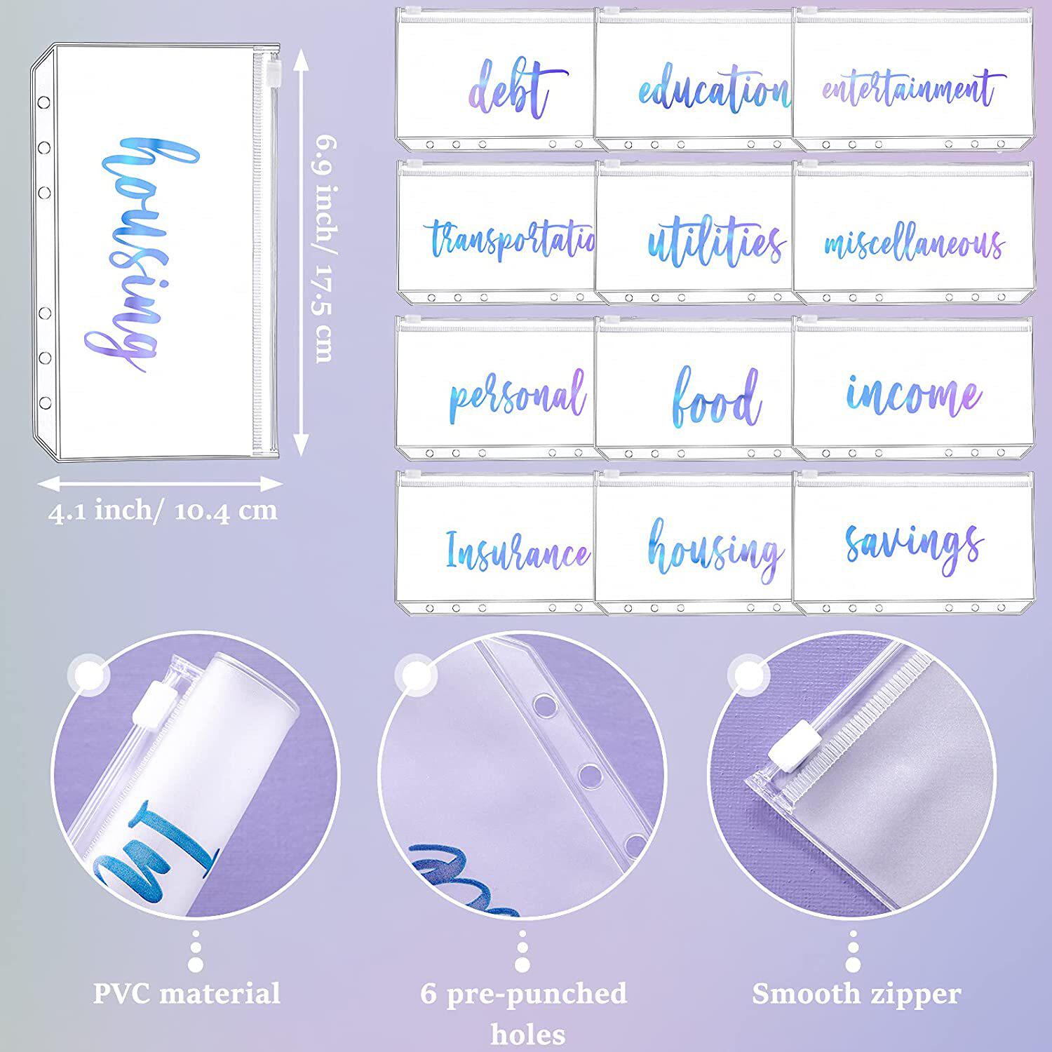12 Pieces Categories Binder Pockets A6 Size 6 Holes Binder C