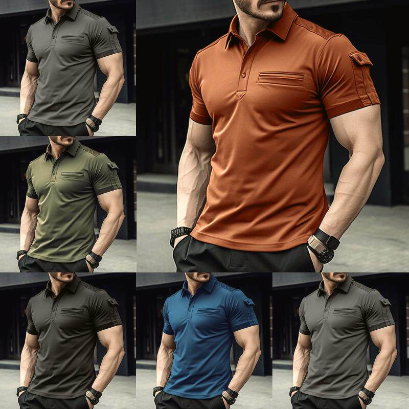 2023 Cross border POLO shirt pocket men's polo shirt