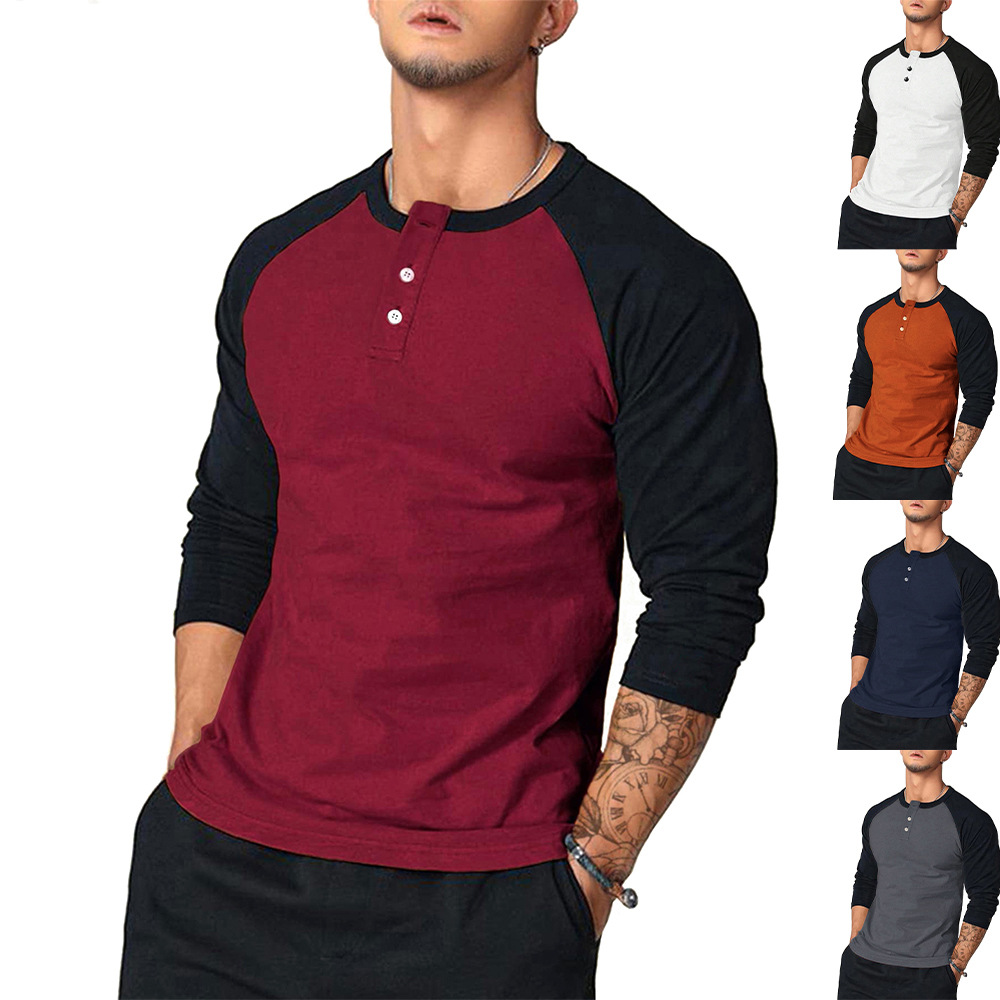 Color blocking casual bottom shirt T-shirt for men
