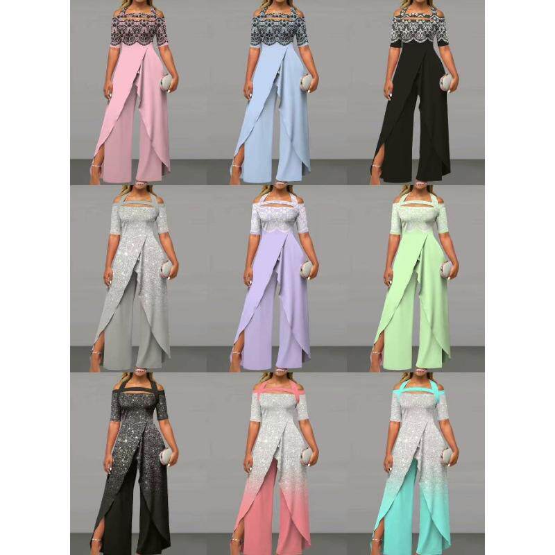 Cross border off shoulder wide leg jumpsuit for women