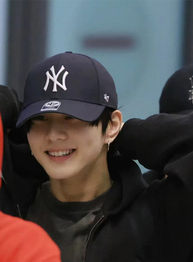 47Brand梁祯元同款藏青色大标NY硬顶棒球帽可调节休闲防晒鸭舌帽