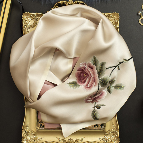 手工苏绣富贵牡丹送妈妈丝巾礼盒