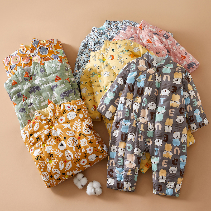 婴儿手工纯棉花加厚保暖连体哈衣