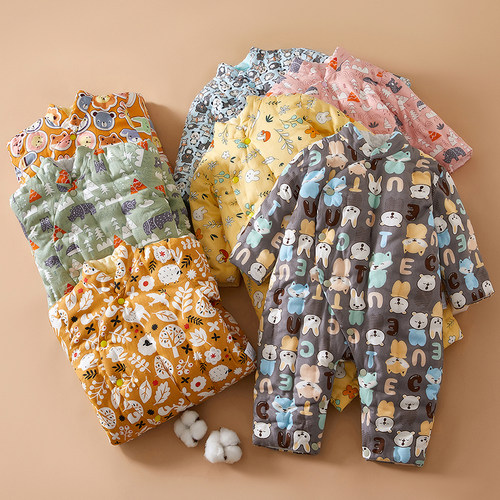 婴儿手工纯棉花加厚保暖连体哈衣