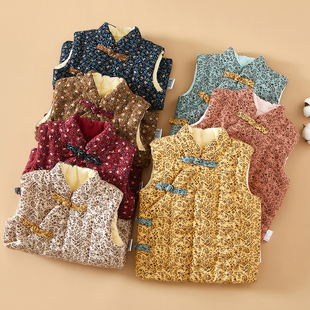 儿童纯棉花手工加厚保暖马甲秋冬男女宝宝居家外穿坎肩春节拜年服