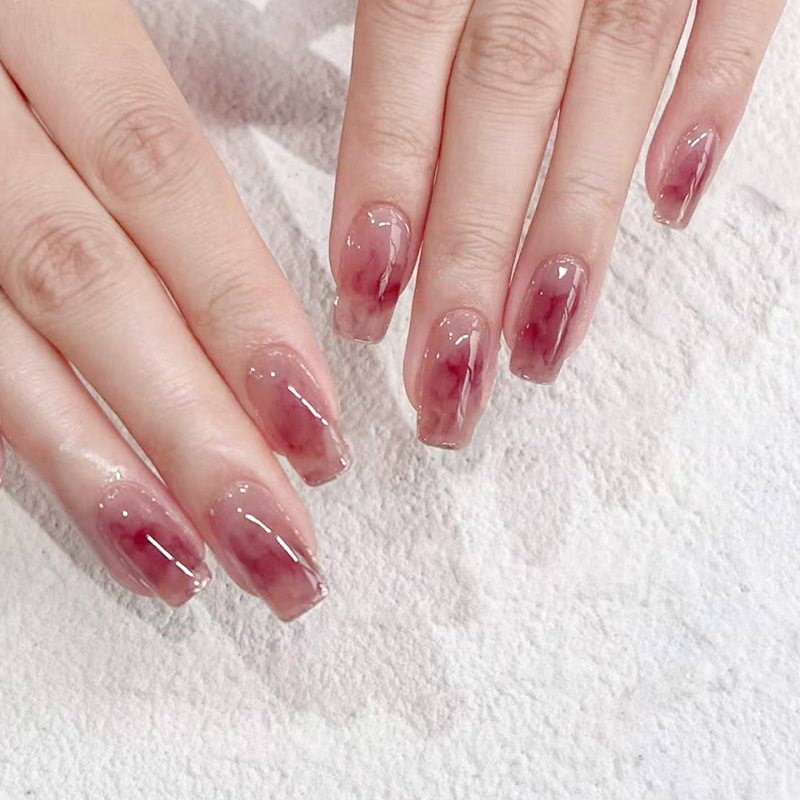 酒渍晕染闪粉穿戴甲秋日气质优雅中芭蕾美甲假指甲贴片