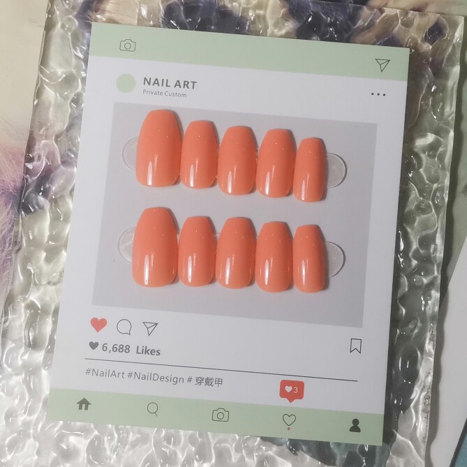 中芭蕾-夏日小清新奶油橘色美甲穿戴甲中长款梯形纯色假指甲贴片