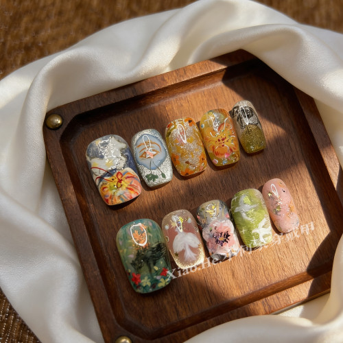 XY【 雾中鸢尾】小何家纯手工穿戴甲·高级手绘美甲贴片