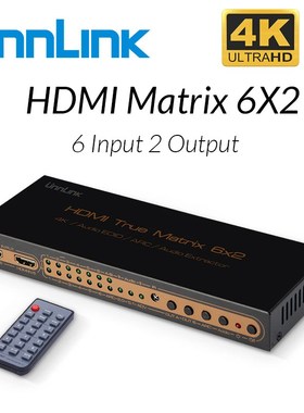 Unnlink HDMI Matrix 6x2 Switcher Splitter 4K@30Hz 6 In 2 Ou