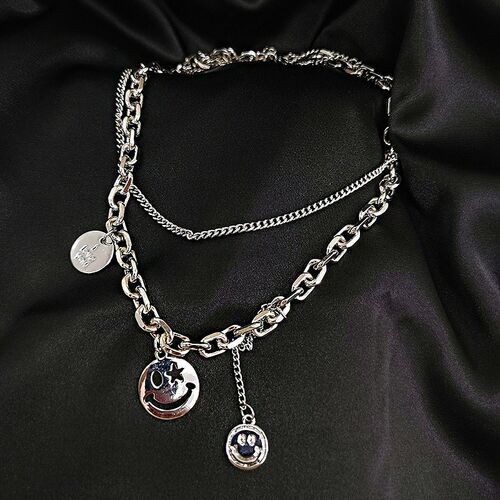 Korean temperament double layer smile face Necklace Pendant