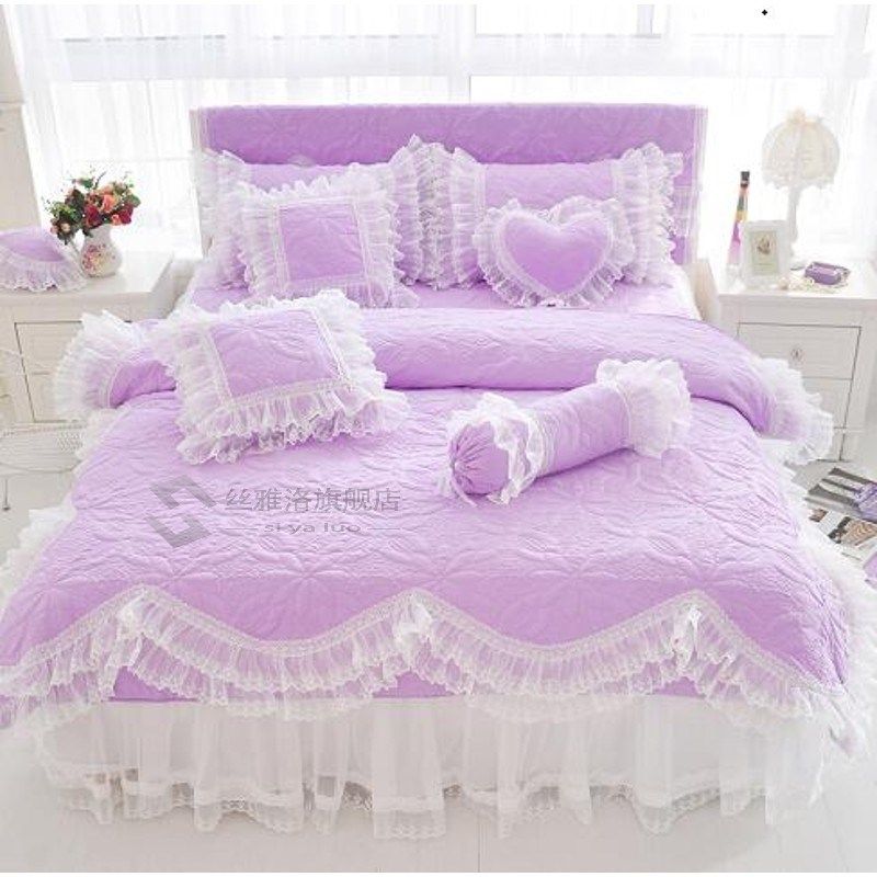 cotton thick quilted lace bedding set king queen twin si