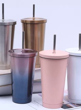 750ML Stainless Steel Straw Cup Tumbler Large Capacity Vacuu