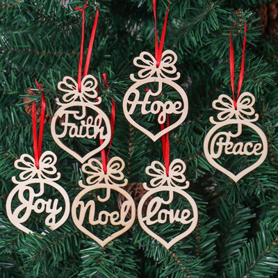 6pcs Christmas Wooden Pendants Merry Christmas Decorations f