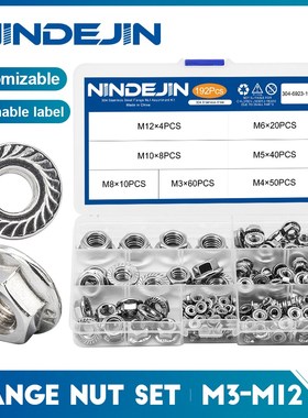 192pcs Hexagon Flange Nuts Assortment Kit M3 M4 M5 M6 M8 M10