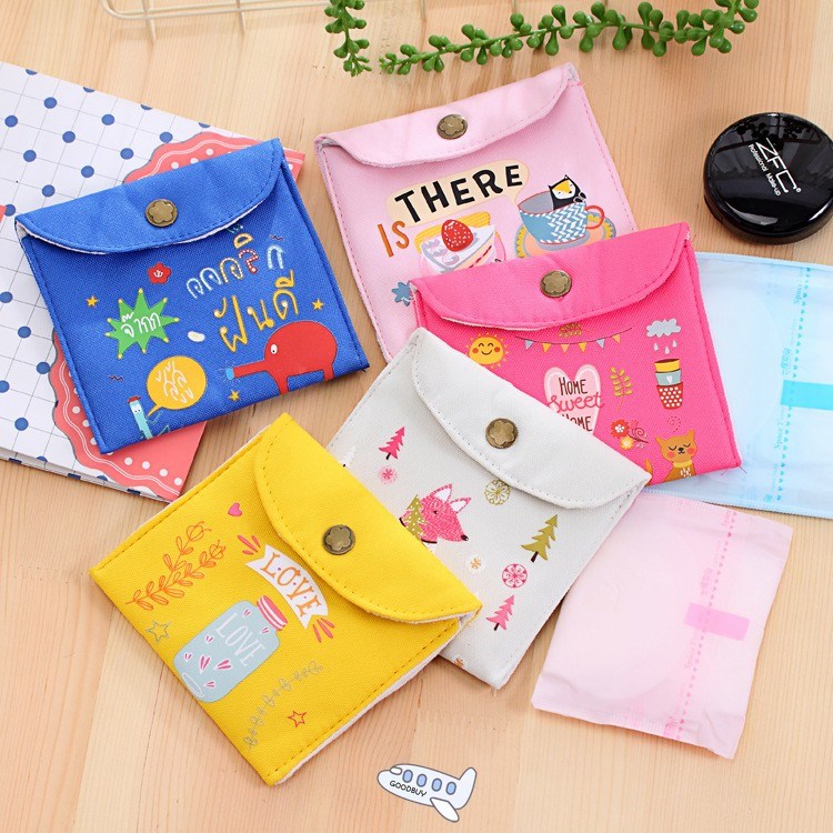 Cartoon Girls Diaper Sanitary Napkin Storage Bag Canvas Sani