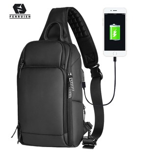 Fenruien Brand Chest Pack USB Charging Crossbody Bags for M