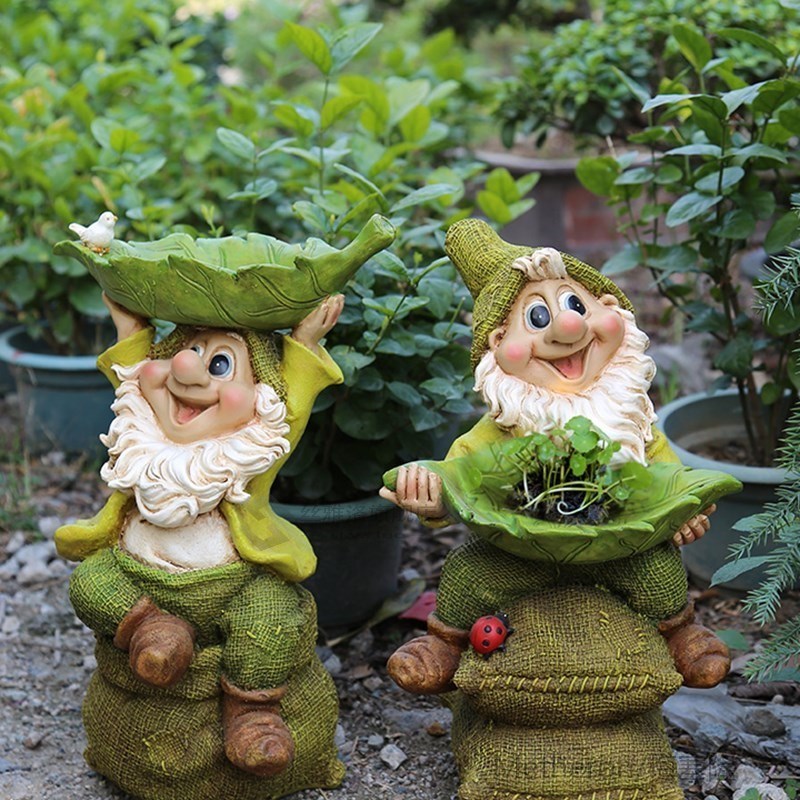 34-35cm Poly Resin Garden Gnome Figurine Courtyard Dwarf Sta