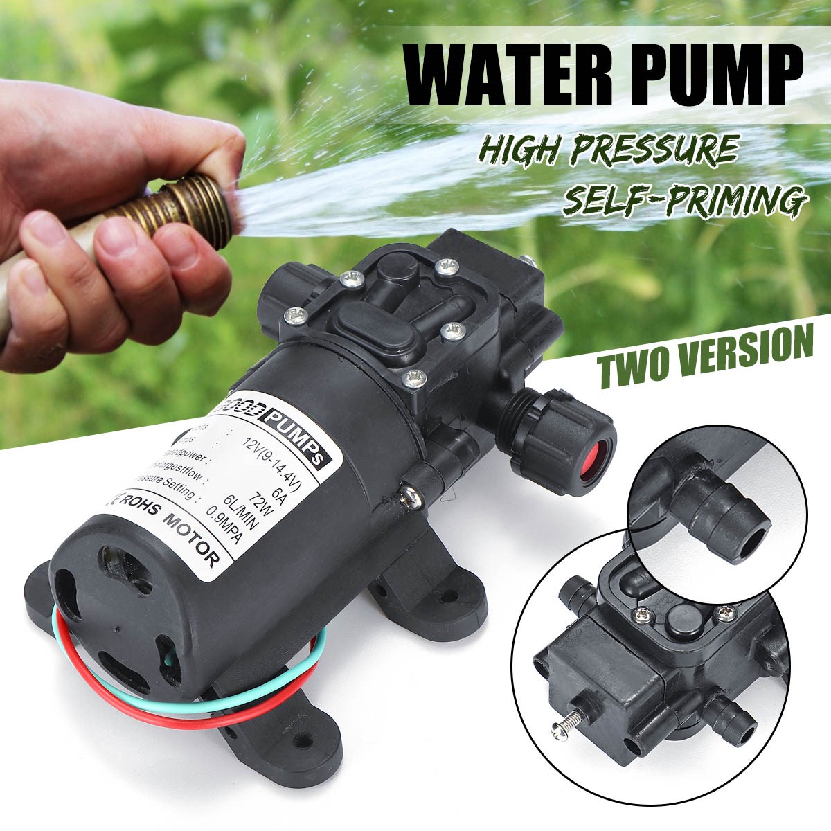 Updated DC 12V 105PSI Water High Pressure Diaphragm Water Pu