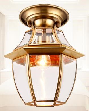 Indoor 1 pcs Large Retro Copper Entrance Lamp Glass shade su