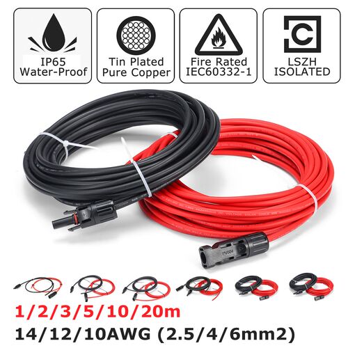 6mm 10AWG KINCO 1 Pair Solar Panel Extension Cable Copper W