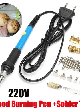 60W 220V 28Pcs Electric Soldering Iron Temp Adjust Wood Embo