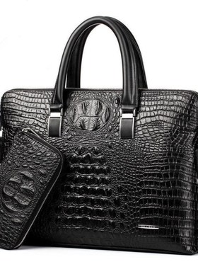Leather Men's Bag Business Bag Horizontal Crocodile D