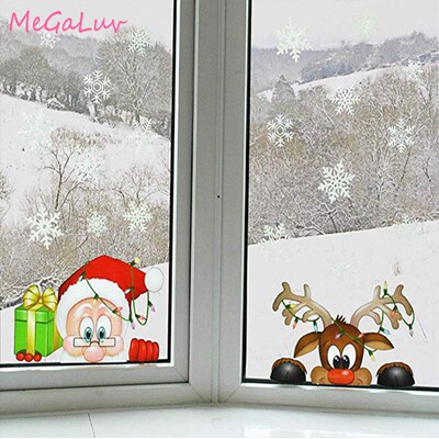 Santa Elk Christmas PVC Static Sticker Beautify Home Windows