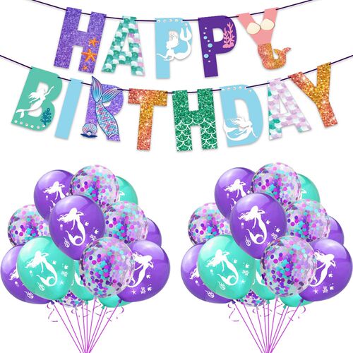 Happy Birthday Banner Mermaid Girl Birthday Mermaid Garlands