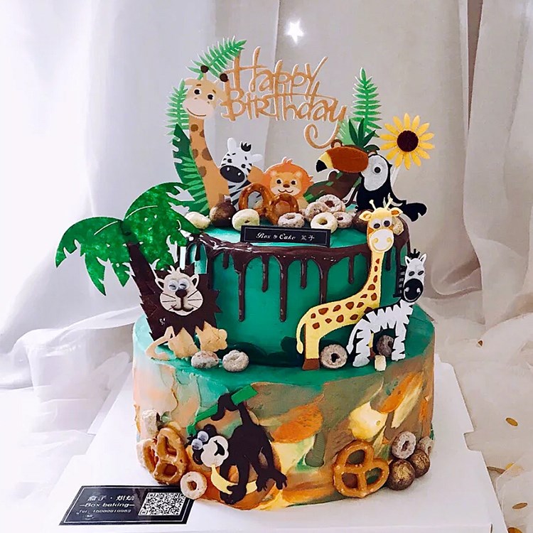 Happy Birthday Cake Topper Jungle Safari Animals Cake Decor 包装 内托 原图主图