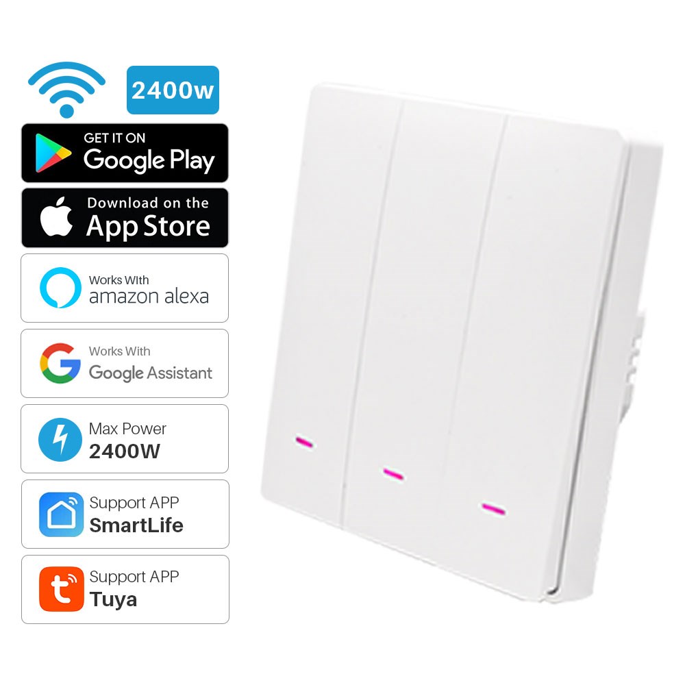 3Gang Tuya Smart Switch WiFi 220V Wall Push Button Switch AP