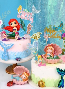 Mermaid Party Cake Toppers Scallop Seaweed Girls 1st Birthda