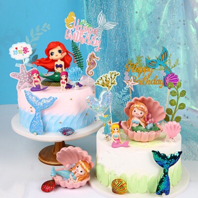 Mermaid Party Cake Toppers Scallop Seaweed Girls 1st Birthda