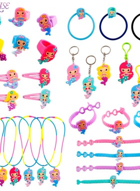 FENGRISE 6PCS Mermaid Rubber Bracelet  Keychain Wristband Bi