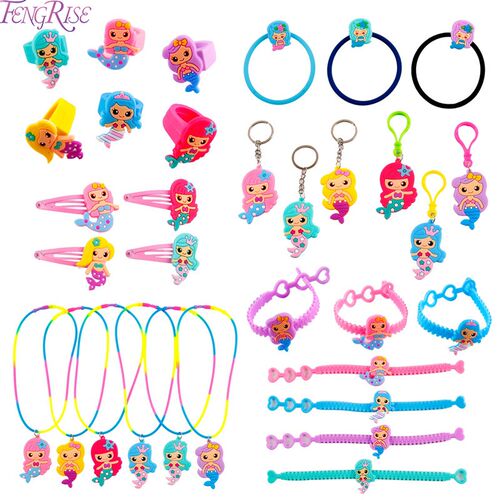 FENGRISE 6PCS Mermaid Rubber Bracelet  Keychain Wristband Bi