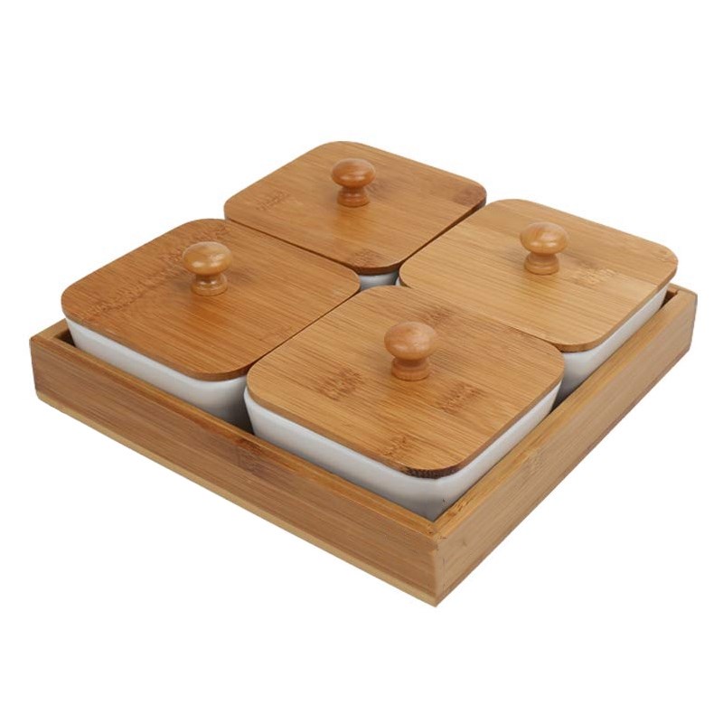 Ceramic Bamboo Appetizer Serving Tray Dried Fruit Nut Plate