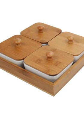 Ceramic Bamboo Appetizer Serving Tray Dried Fruit Nut Plate