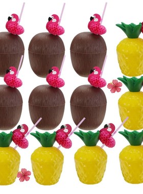 Hawaii Flamingo Coconut Pineapple Cup Luau Flamingo Parti Su