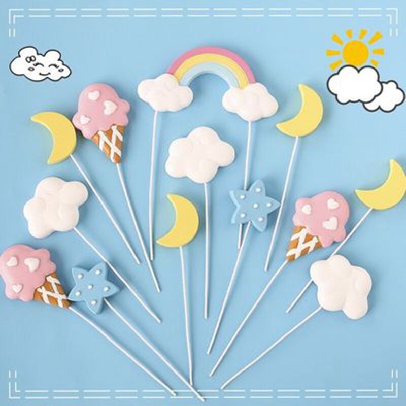 Rainbow Cake Topper Cloud Star Cake Decor Happy Birthday Dec