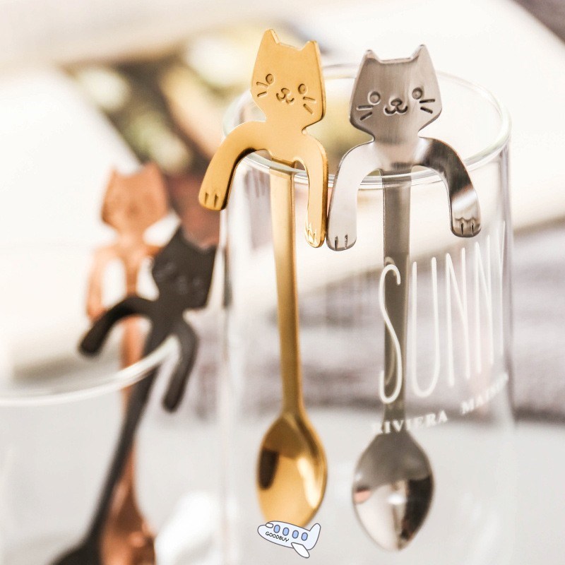 Cute Cat Teaspoons Stainless Steel Cartoon Cat spoons Creati