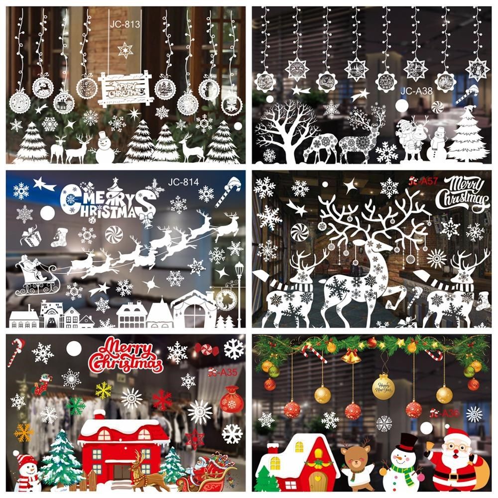 merry christmas decor window stickers santa elk wall sticker