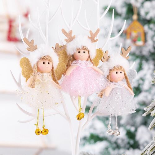 Christmas Plush Net Yarn Sequined Antler Angel Charm Childre