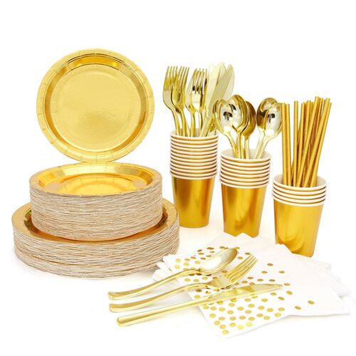 Stamping Plates Disposable Golden Cups Paper Napkins Party P